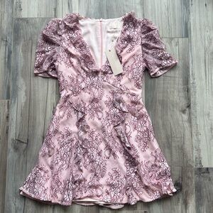 KEEPSAKE Light Pink Burgundy Lace-Overlay Dress